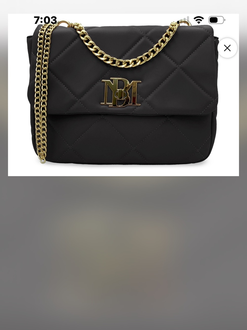 Badgley Mischka Black Quilted Shoulder Bag with Gold Chain
